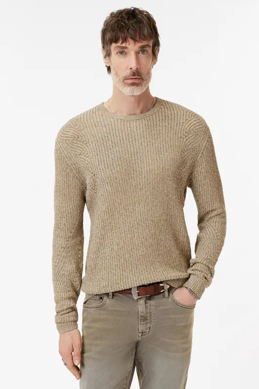 John Varvatos Vejano Regular Fit Crewneck With Angular Cork Maat: L | Sweaters Outlet | Heren | Beige