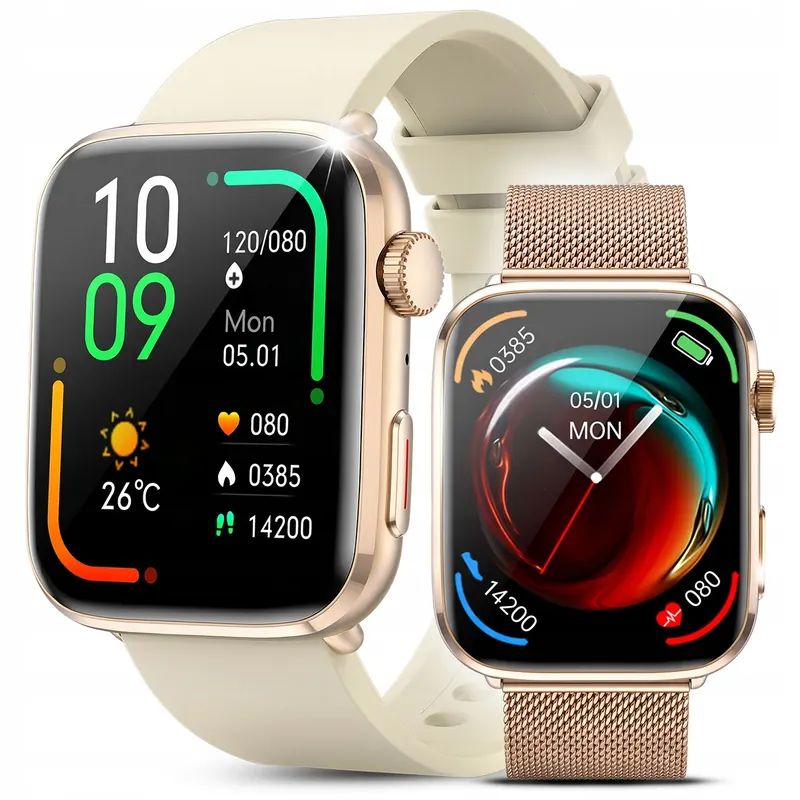 Smartwatch Damski Menu Polski Złoty Rozmowy Pulsometr Ciśnienie Sen 2 Paski