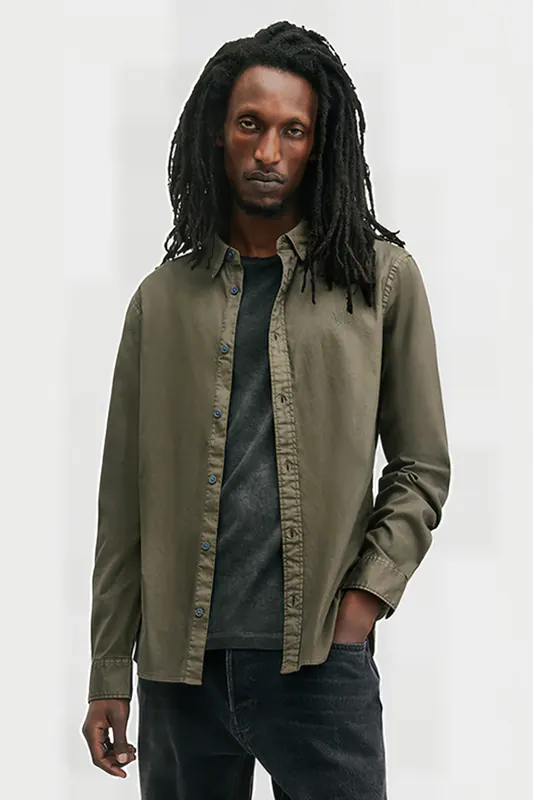 AllSaints Hawthorne Ls Shirt Cage Brown Maat: XS | Casual Overhemden Outlet | Heren | Bruin