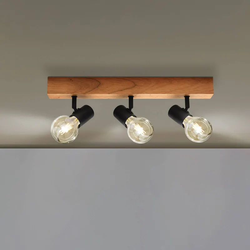 Lampa sufitowa Townshend 3 z drewna 3-pkt., czarna