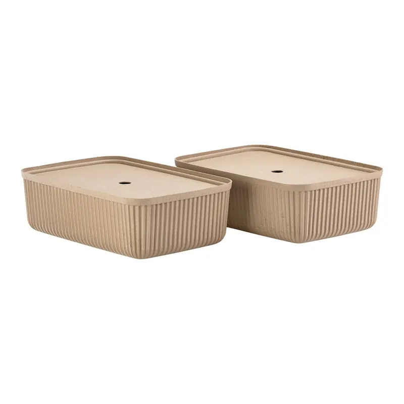 Jasnobrązowe pojemniki zestaw 2 szt. z pokrywką 48x32x20,5 cm Pulp – Zone