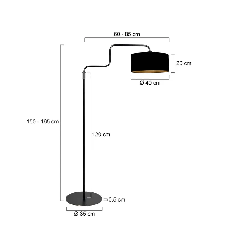 Lampa podłogowa Bloeba, czarno-złota, wysokość 165 cm, perkale