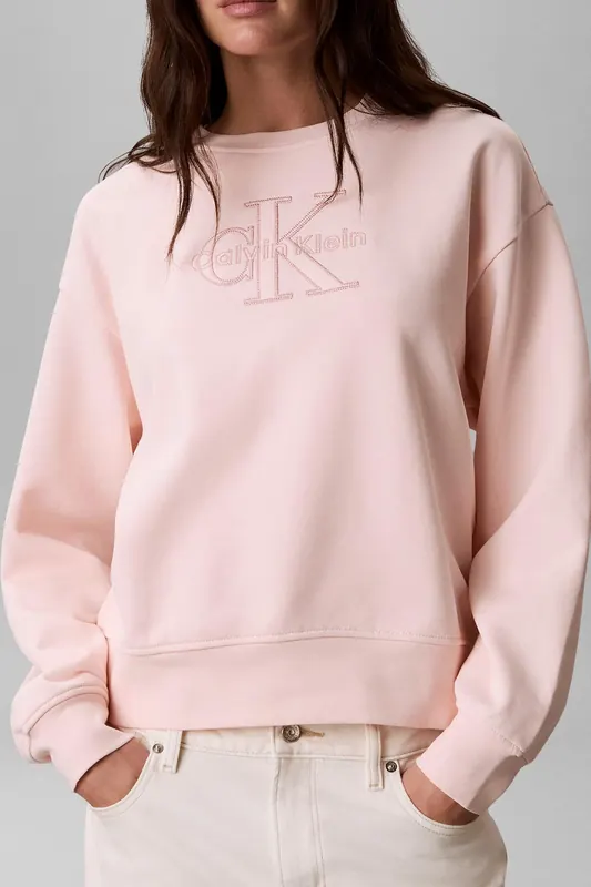 Calvin Klein Long Sleeve Baby Terry Seasonal Mangano Calcite Maat: M | Longsleeves Outlet | Dames | Roze