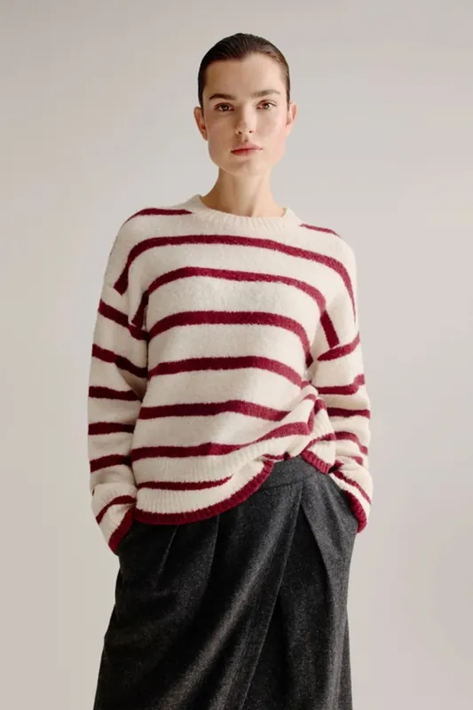 Josephine & Co Lorena Sweater Bordeaux Stripe Maat: XXL | Sweaters Outlet | Dames | Bordeaux
