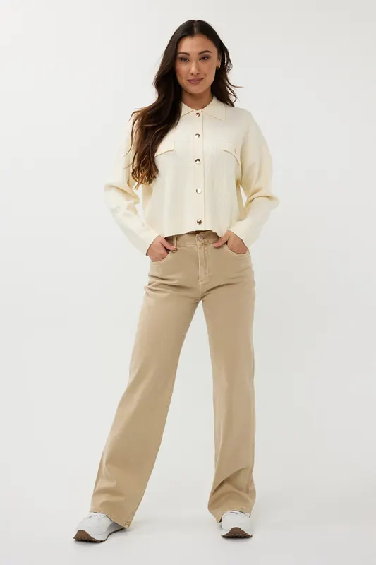 EsQualo Cardigan Jacquard 2tone Off White Maat: S | Overhemden Outlet | Dames | Beige