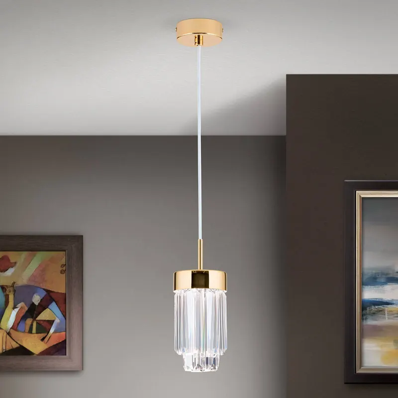 Lampa wisząca Prism, szkło kryształ, Ø10cm, złota