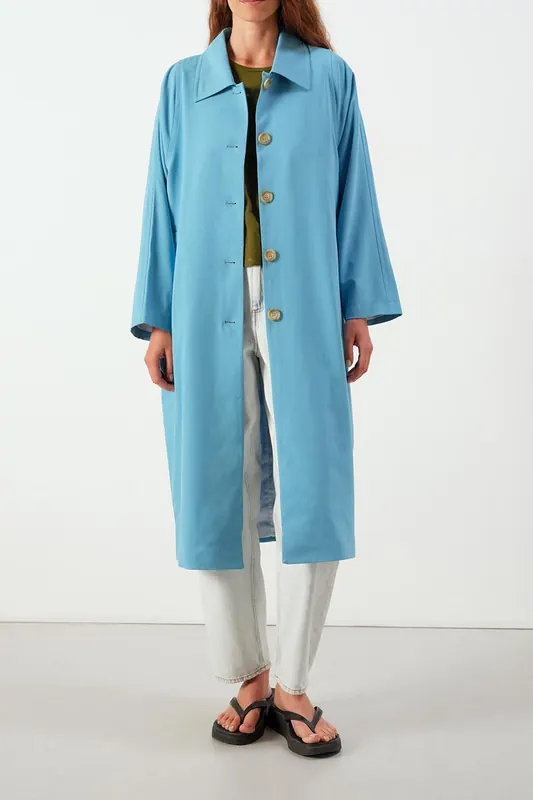American Vintage Kabird Coat Curacao Maat: M/L | Trenchcoats Outlet | Dames | Blauw