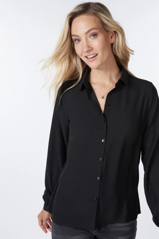 EsQualo Blouse Basic Structured Fabric Black Maat: 36 | Longsleeves Outlet | Dames | Zwart