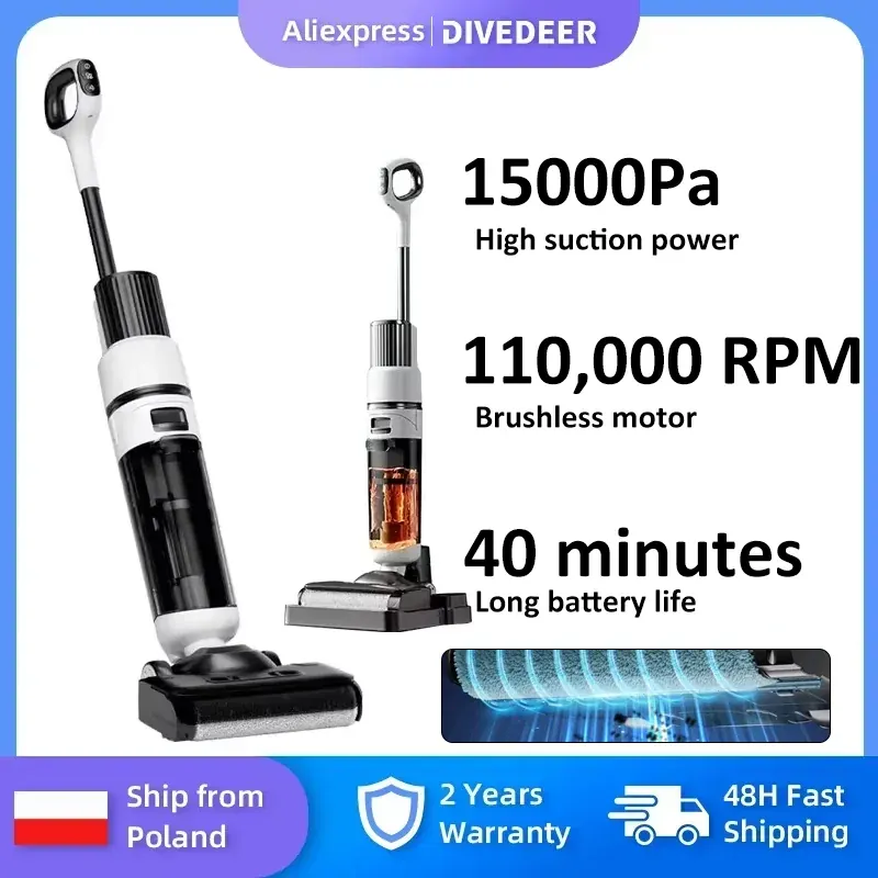 DIVEDEER 15000Pa Bezprzewodowy Odkurzacz do Czyszczenia na Sucho i Mokro Inteligentny Bezprzewodowy Mop do Podłóg Samoczyszczący Automatyczny Odkurzacz do Podłóg