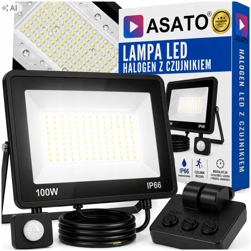 Halogen Led 100W Lampa Naświetlacz z Czujnikiem Ruchu Zmierzchu Zewnętrzny