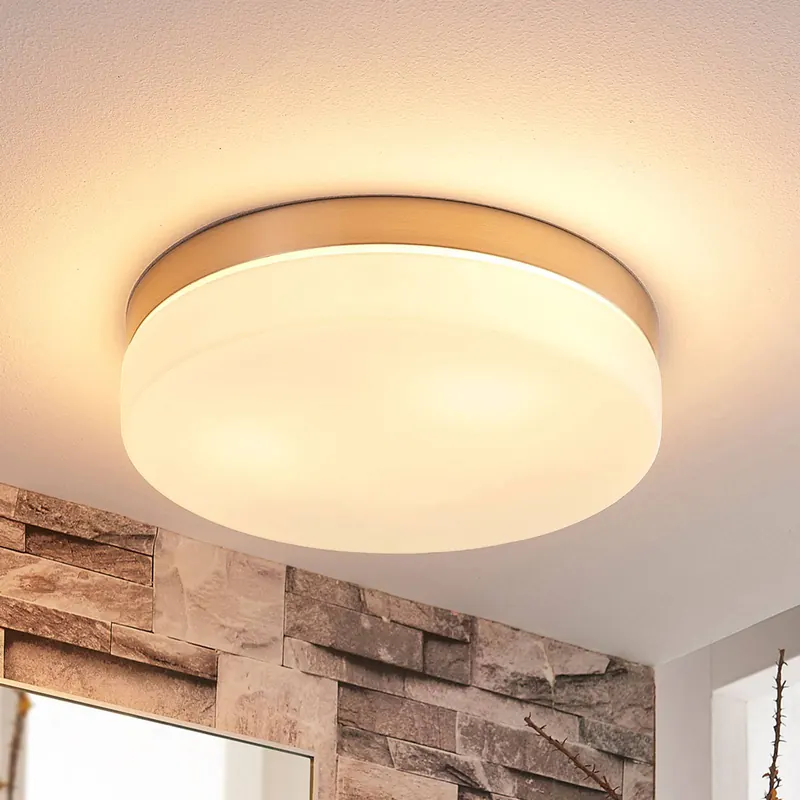 Łazienkowa lampa sufitowa Lindby Amilia, Ø 30 cm, E27, nikiel, szkło