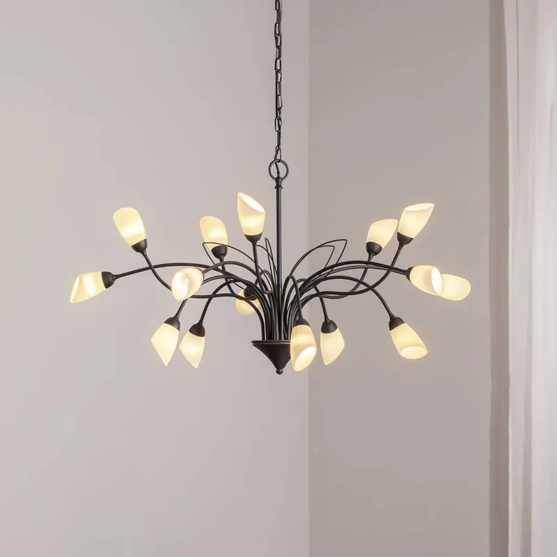 Lampa wisząca Gloriosa, szkło, czarny, 15 źródeł światła