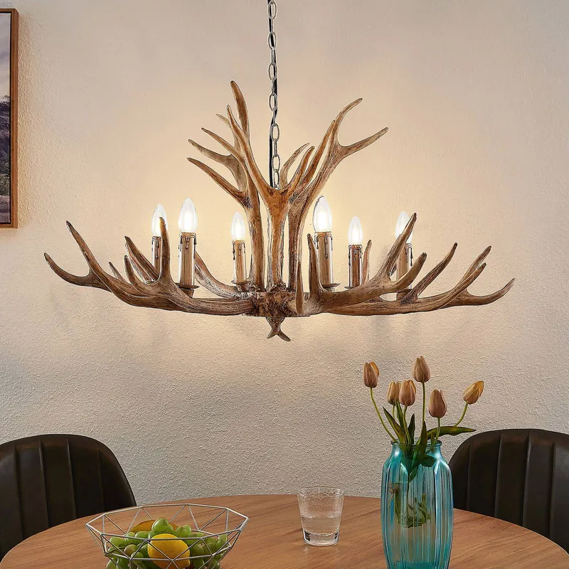 Lampa wisząca Lindby Tejask, Ø 102 cm, 6-punktowa, poroże, E14