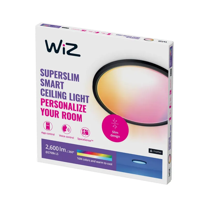 WiZ SuperSlim lampa sufitowa LED RGBW Ø42cm czarny
