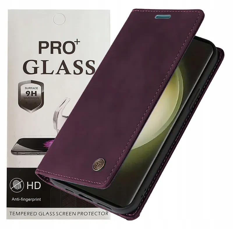 Etui z Klapką do Samsung Galaxy S25 Fe Portfel Skórzane Szkło 9H Bordowe