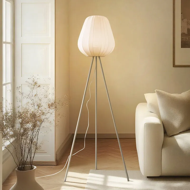 Lampa stojąca Lindby Helin, beżowy, tekstylny, trójnóg, 144 cm, E27
