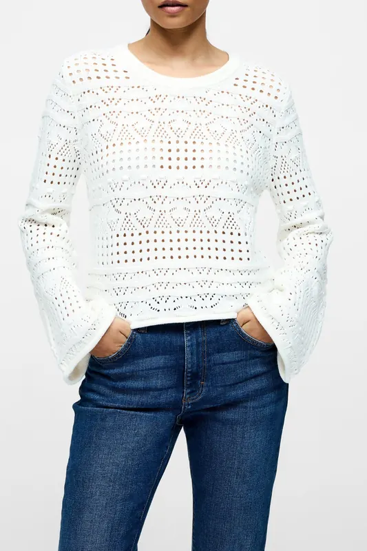 French Connection Crochet Bobble Knit Summer White Maat: XS | Longsleeves Outlet | Dames | Wit