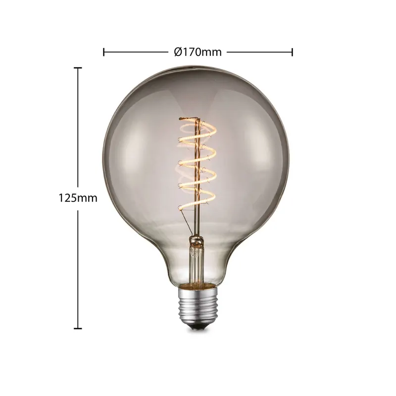 Żarówka LED Lucande E27 G125 4 W dymna 1800 K ściemniana
