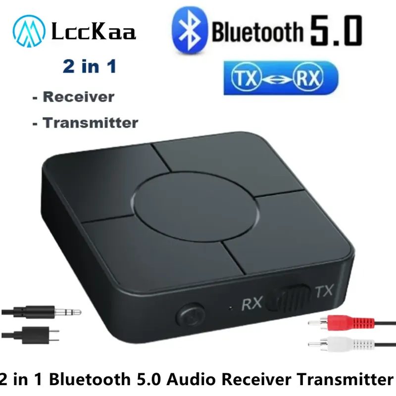 LccKaa 2 w 1 Bluetooth 5.0 Nadajnik Odbiornik 3,5 mm AUX Jack RCA Bezprzewodowy adapter Bluetooth Dongle do samochodu TV PC Słuchawki