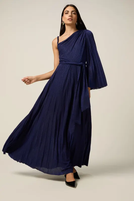 Oltre One-shoulder Dress In Lurex Jersey Blue Maat: S | Maxi Jurken Outlet | Dames | Blauw