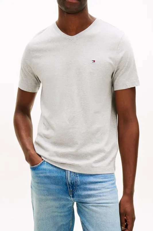 Tommy Hilfiger Essential V-neck Tee Light Grey Heather Maat: XL | Basic T-Shirts Outlet | Heren | Grijs