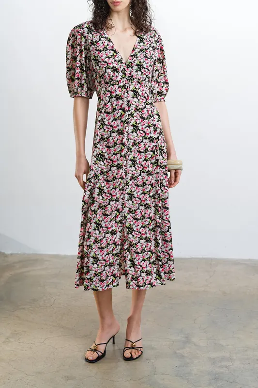French Connection Molly Lizzie Tea Dress Multi Maat: 8 | Midi Jurken Outlet | Dames | Roze