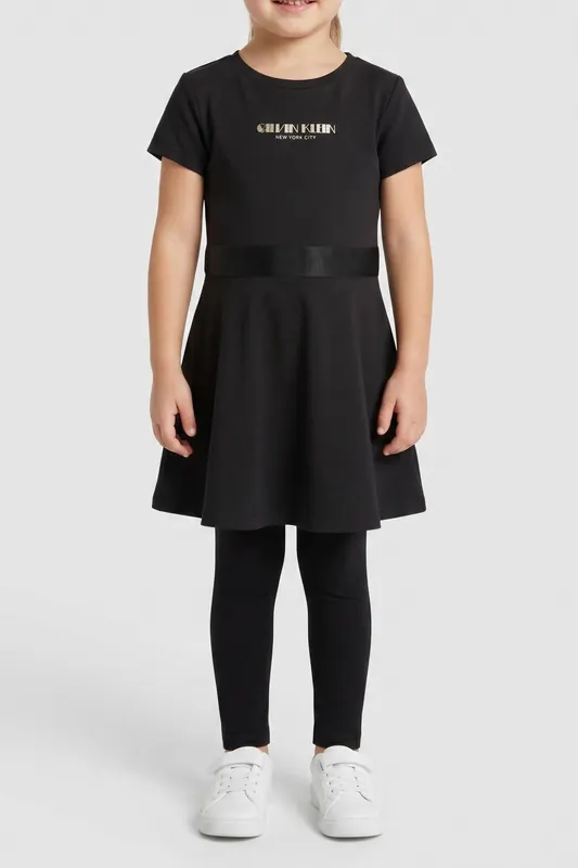 Calvin Klein Girls Fit And Flare Punto Dress Black Maat: 8 | Jurken Outlet | kids | Zwart