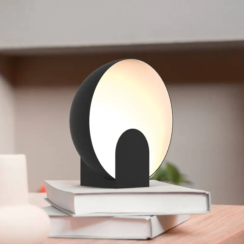 Lampa stołowa LED Óculo, czarna, Ø 20 cm, metal, pośrednia