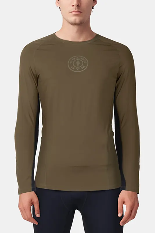 Gold's Gym Greg - Men's Fitted Compression Longsleeve Olive Maat: S | Sport Shirts Outlet | Heren | Groen