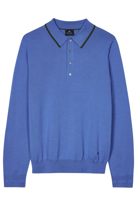 Paul Smith Mens Sweater Ls Polo Greyish Blue Maat: XS | Poloshirts Outlet | Heren | Blauw