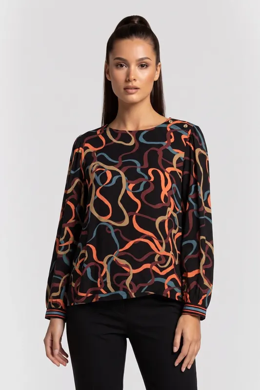 White Stuff Angie Top Black Multi Maat: 20 | Longsleeves Outlet | Dames | Zwart
