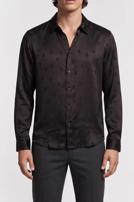 The Kooples Star Jacquard Long Sleeve Shirt Black Maat: L | Zakelijke Overhemden Outlet | Heren | Zwart
