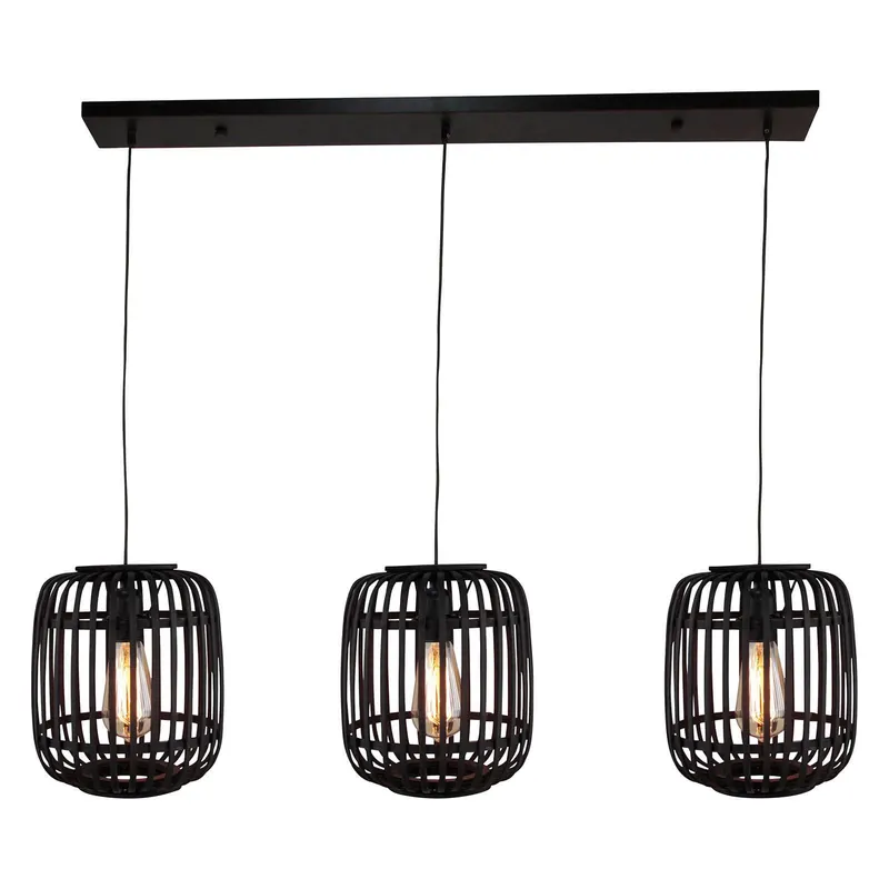 Lampa wisząca Woodrow 3 bambusowe klosze klatkowe