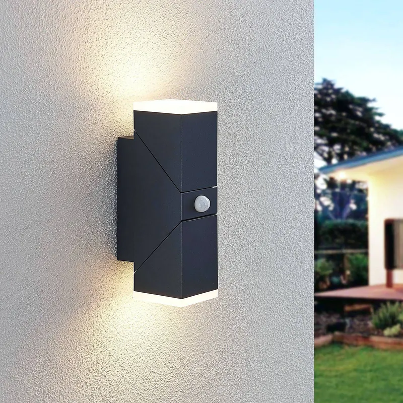 Kinkiet LED Lindby Sally, 22 cm, antracyt, IP54, czujnik
