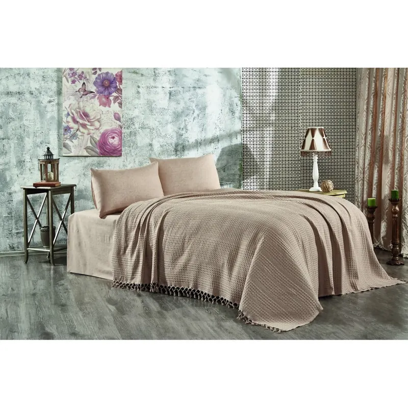 Beżowa bawełniana narzuta 220x240 cm Lotus – Mijolnir
