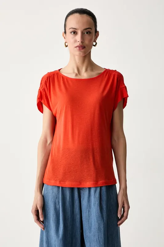 United Colors of Benetton T-shirt damski z dodatkiem lnu