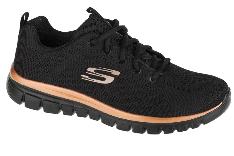 Skechers Graceful - Get Connected 12615-BKRG, Damskie, Czarne, buty sneakers, przewiewna siateczka, rozmiar: 42