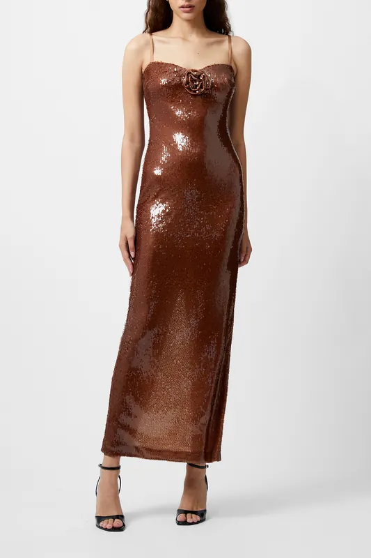 French Connection Beatrice Sequin Strappy Maxi D Brown Sequin Maat: 16 | Maxi Jurken Outlet | Dames | Bruin