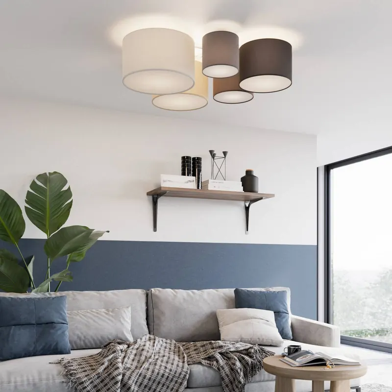 Lindby Lampa sufitowa Laurenz, 5-punktowa, brązowo-beżowa, tekstylna