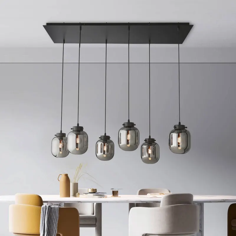 Lampa wisząca Regi ze szkła, szary dym, 6-punktowa