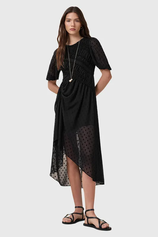 AllSaints Serene Dress Black Maat: 6 | Midi Jurken Outlet | Dames | Zwart