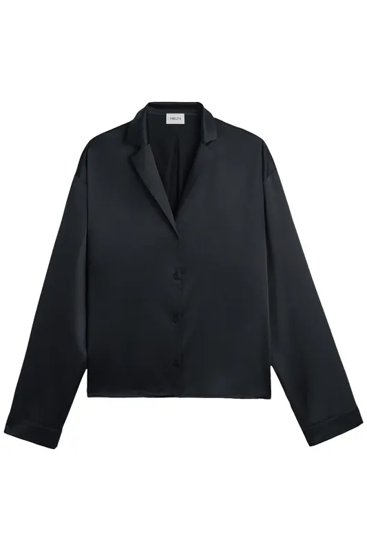 Mikuta The Black Silk Shirt Maat: L | Longsleeves Outlet | Dames | Zwart