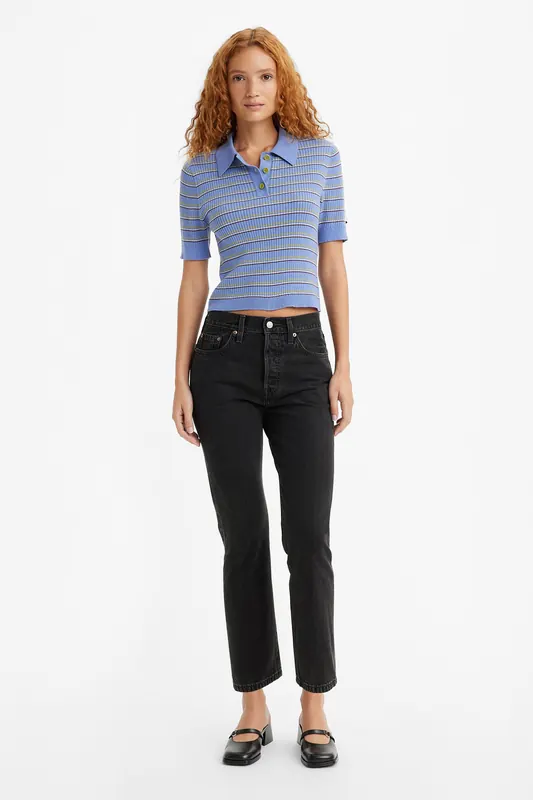 Levi's 501 Crop Lunar Black Clean Hem Maat: W25L30 | Slim Jeans Outlet | Dames | Blauw