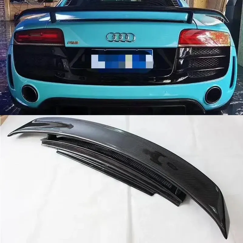 Dla Audi R8 V8 V10 2008 2009 2010 2011 2012 2013 2014 2016 Prawdziwe Włókno Węglowe Samochodowy Tylny Spoiler Klapa Bagażnika