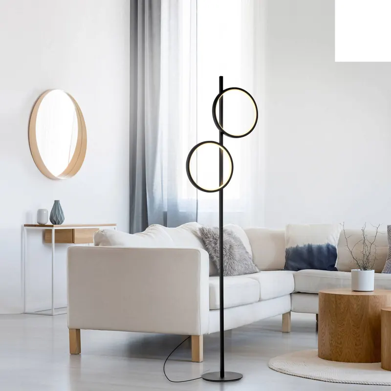 Lampa stojąca LED Mini-Ritus, czarna, żelazna, z 2 pierścieniami