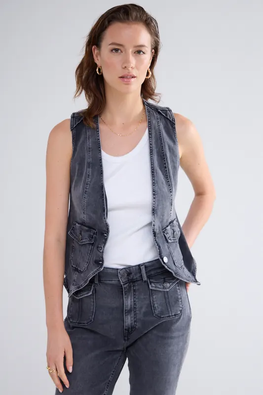 Summum Woman Denim Gilet Cotton Black Denim Black Denim Maat: 34 | Gilets Outlet | Dames | Zwart