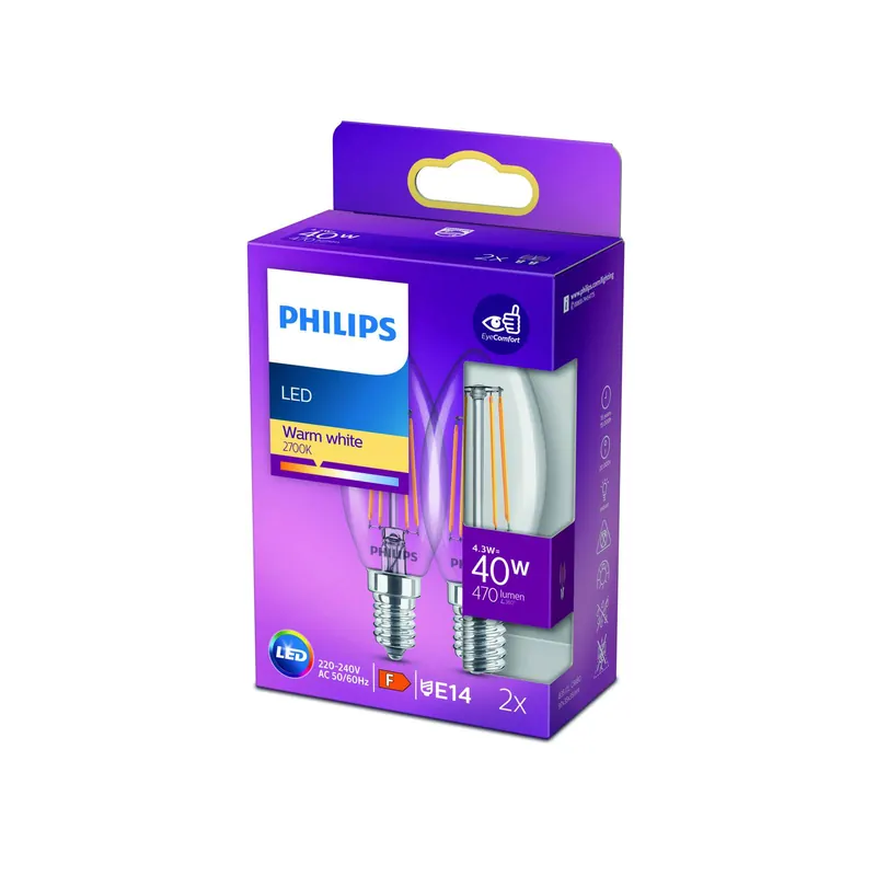 Philips świeca LED filament E14 4,3W 2 700 K 2szt.