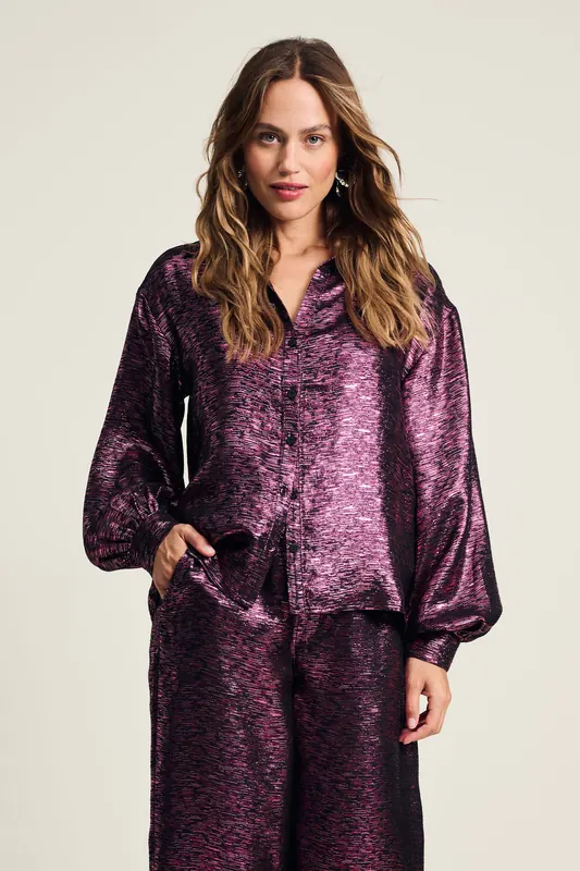 POM Amsterdam Blouse - Violet Festive Pink Maat: 42 | Longsleeves Outlet | Dames | Roze