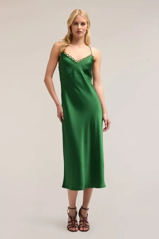 Motivi Satin Midi Dress Green Maat: 40 | Midi Jurken Outlet | Dames | Groen