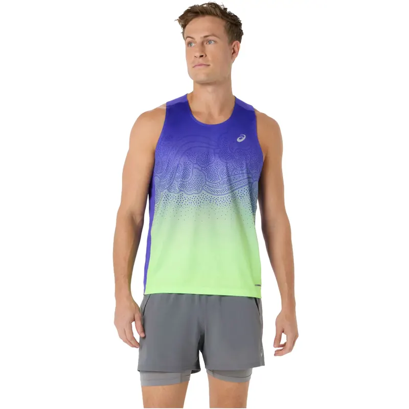 ASICS Road Fade Singlet 2011D522-401, Męskie, Niebieskie, t-shirty, poliester, rozmiar: XL